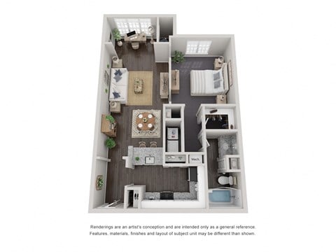 Floor plan for studio, 1 bath, 811 sqft